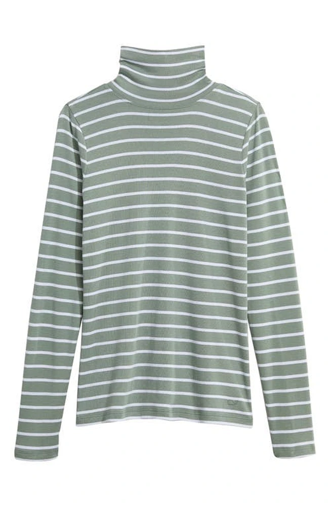 vineyard vines Simple Stripe Turtleneck in Break Stripe - Olive at Nordstrom, Size X-Small