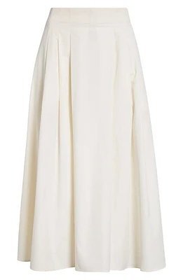 Maria McManus Pleat Front Organic Cotton Sateen Midi Skirt Ivory at Nordstrom,