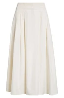 Maria McManus Pleat Front Organic Cotton Sateen Midi Skirt Ivory at Nordstrom,