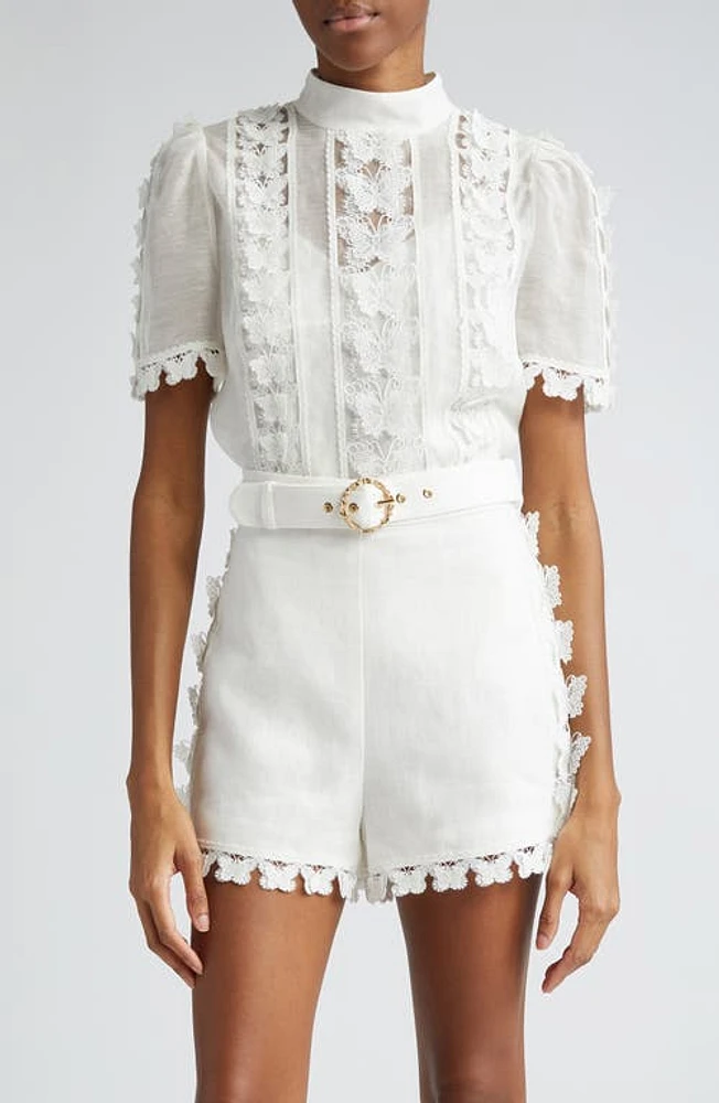 Zimmermann Butterfly Lace Linen & Silk Top Natural at Nordstrom,