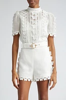 Zimmermann Butterfly Lace Linen & Silk Top Natural at Nordstrom,