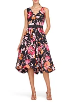 Kay Unger Viola Floral Belted Sleeveless High-Low Dress Saffron/Black at Nordstrom,