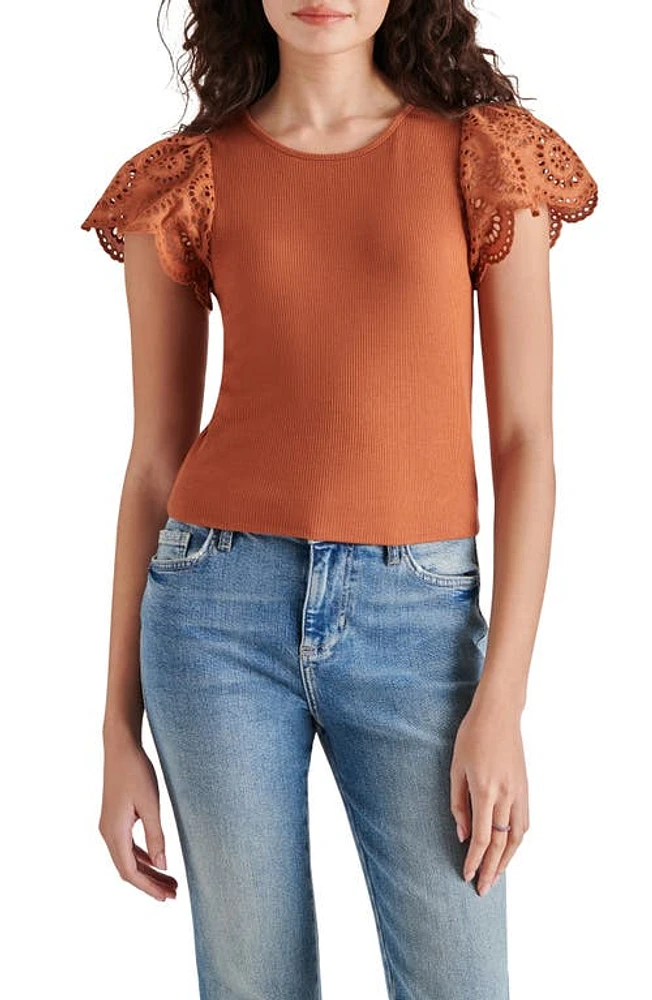 Steve Madden Olina Flutter Sleeve Rib Top at Nordstrom,