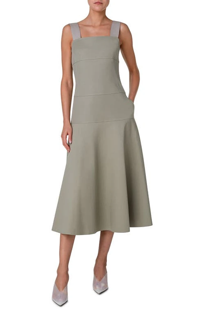 Akris punto Square Neck Cotton Twill Midi Dress Sage at Nordstrom,