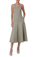 Akris punto Square Neck Cotton Twill Midi Dress Sage at Nordstrom,