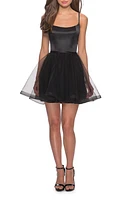 La Femme Satin & Tulle Fit Flare Dress at Nordstrom,