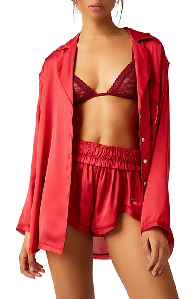 Free People Like Honey Long-Sleeve Satin Pajama Shirt at Nordstrom,