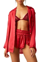 Free People Like Honey Long-Sleeve Satin Pajama Shirt at Nordstrom,