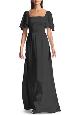 Sachin & Babi Aurora Square Neck Crinkle Georgette Gown Black at Nordstrom,