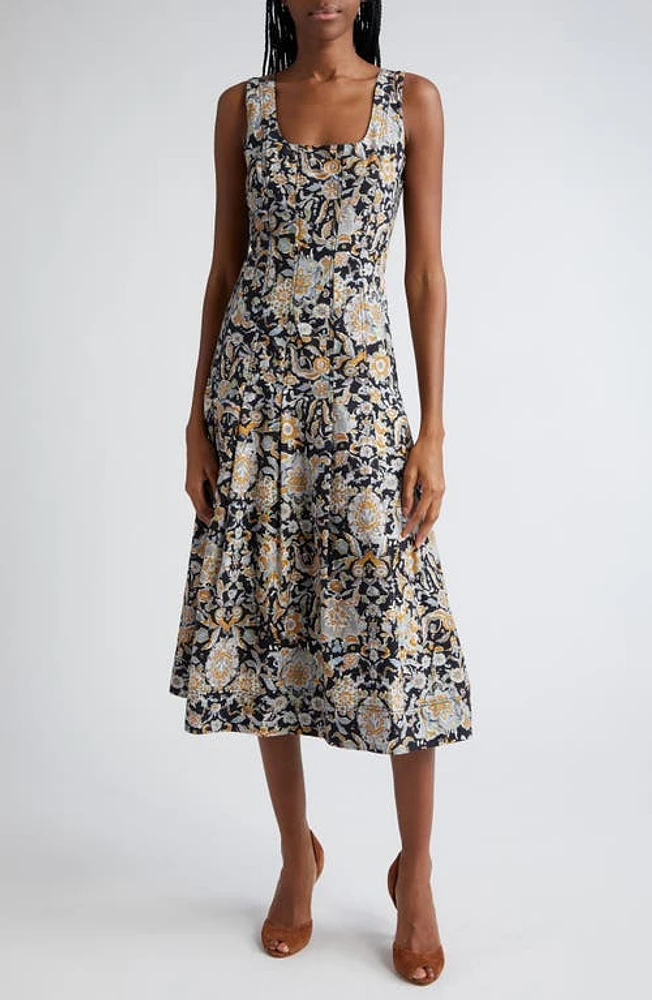 Veronica Beard Jolie Print Sleeveless Midi Dress Black Multi at Nordstrom,