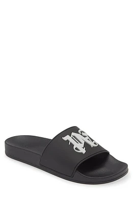 Palm Angels Monogram Pool Slide Black Light Grey at Nordstrom,