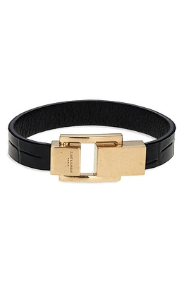 Saint Laurent Le Carré Croc Embossed Calfskin Bracelet Black/Age Gold at Nordstrom,