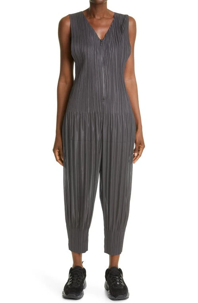 Pleats Please Issey Miyake Pleated Sleeveless Jumpsuit Grey at Nordstrom,