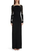 Givenchy Crystal Embellished Long Sleeve Crepe Gown Black at Nordstrom, Us