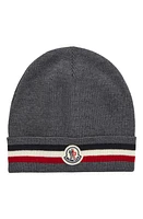 Moncler Stripe Logo Patch Beanie in Grey at Nordstrom