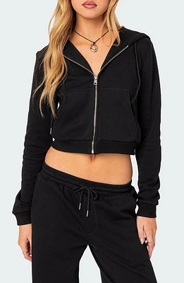 EDIKTED Annalise Zip-Up Cotton Hoodie Black at Nordstrom,