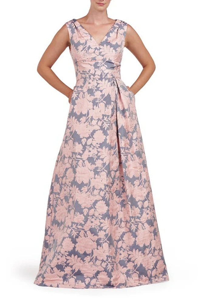 Kay Unger Glenna Pleated Sleeveless Gown Soft Blush at Nordstrom,