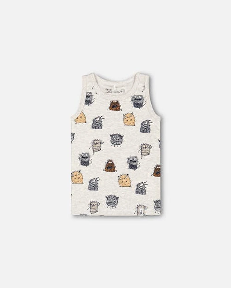 Deux Par Deux Boy's Organic Cotton Tank Top Heather Beige Printed Monsters in Heather Beige Monsters at Nordstrom, Size 2-3T