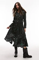 Topshop Abstract Print Long Sleeve Midi Shirtdress Brown Multi at Nordstrom, Us