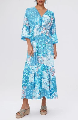 Diane von Furstenberg Boris Mixed Print Tiered Maxi Dress Soltice Flags Blue at Nordstrom,