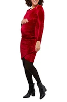 Nom Maternity Clio Long Sleeve Maternity Dress in Ruby Velvet at Nordstrom, Size Small