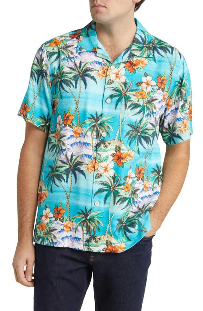 Tommy Bahama Isla Palmetta Floral Silk Blend Camp Shirt at Nordstrom,