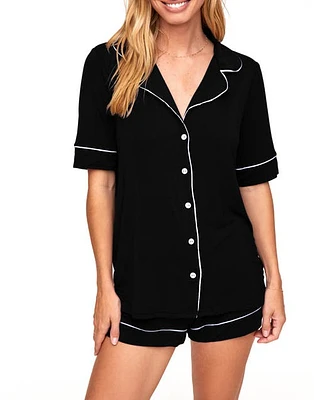 Adore Me Jayne Knit Short Pajama Set Black at Nordstrom,