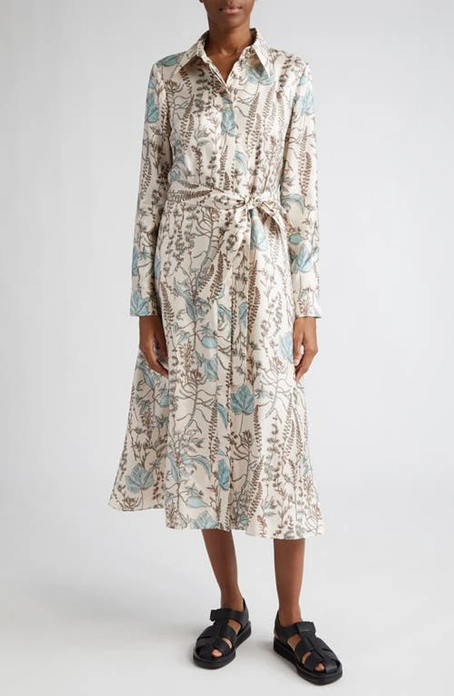 Lafayette 148 New York Floral Long Sleeve Silk Midi Shirtdress Pampas Plume Multi at Nordstrom,