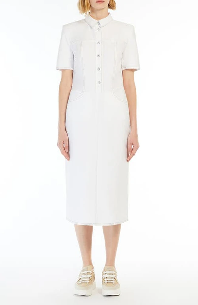 Max Mara Faro Cotton Blend Jersey Midi Shirtdress in White at Nordstrom, Size Small