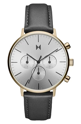 MVMT WATCHES Legacy Traveller Chronograph Leather Strap Watch, 42mm in White/Black at Nordstrom