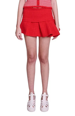 maje Jibala Ruffle Tweed Miniskirt Red at Nordstrom,