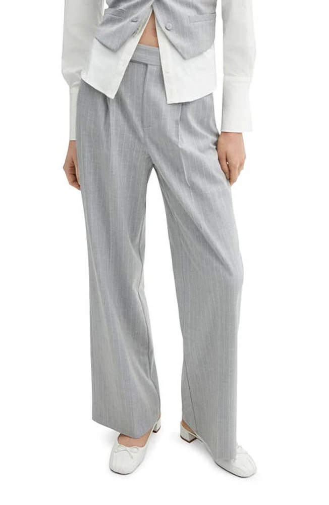 MANGO Pinstripe Wide Leg Suit Pants Medium Heather Grey at Nordstrom,