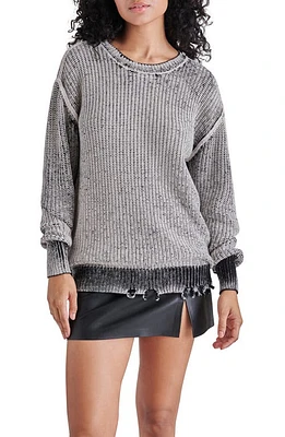 Steve Madden Nelson Distressed Hem Cotton Sweater Black/White at Nordstrom,