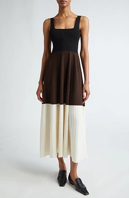 Maria McManus Colorblock Square Neck Rib Dress Bitter Chocolate at Nordstrom,