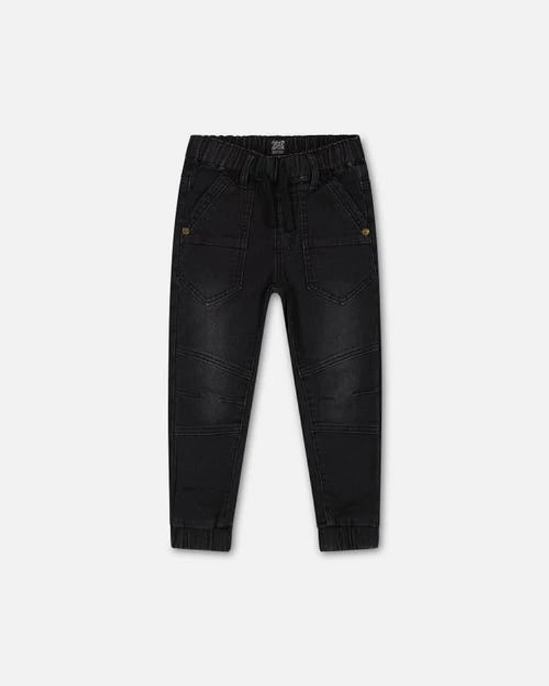 Deux Par Deux Baby Boy's Black Stretch Denim Jogger Pants in Black Denim at Nordstrom