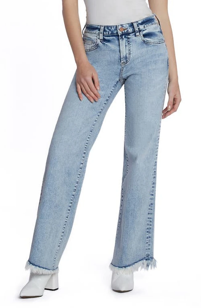 HINT OF BLU Happy Fray Hem Flare Jeans Rich Blue at Nordstrom,