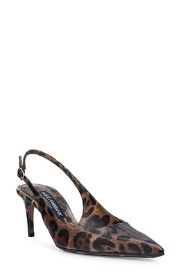 Dolce & Gabbana Lollo Leopard Print Pointed Toe Slingback Pump Brown at Nordstrom,