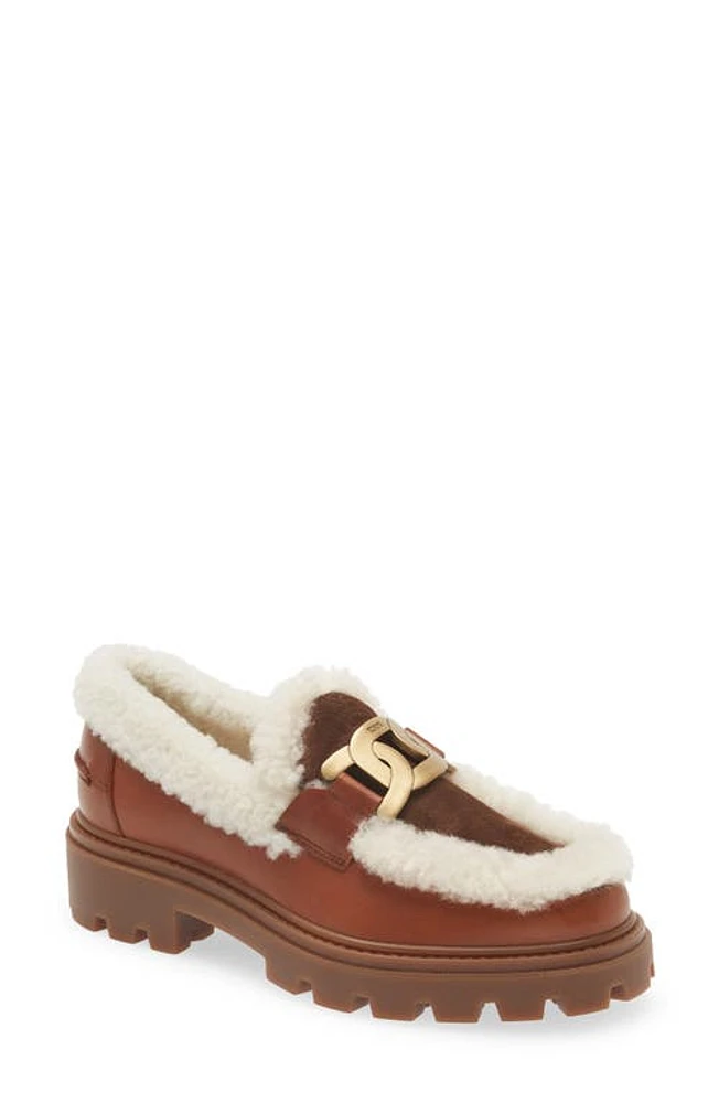 Tod's Gomma Pes Genuine Shearling Trimmed Loafer Light Brown at Nordstrom,