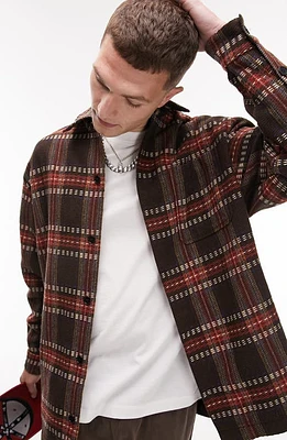 Topman Plaid Overshirt Brown at Nordstrom,