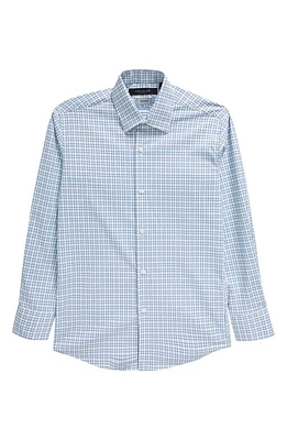 Andrew Marc Kids' Skinny Fit Check Stretch Dress Shirt Blue/White at Nordstrom,