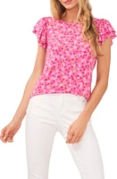 CeCe Floral Double Ruffle Sleeve Top Pink Punch at Nordstrom,