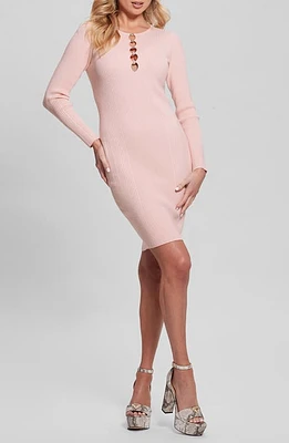 GUESS Melissa Alphabet Charm Long Sleeve Minidress Pink at Nordstrom,