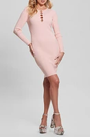 GUESS Melissa Alphabet Charm Long Sleeve Minidress Pink at Nordstrom,