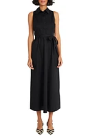 Maggy London Tie Waist Sleeveless Stretch Poplin Shirtdress at Nordstrom,