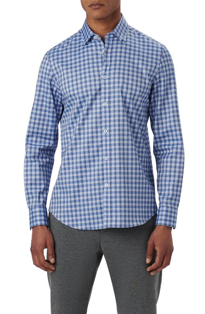 Bugatchi Karl Shaped Fit Plaid Stretch Cotton Button-Up Shirt Air-Blue at Nordstrom,