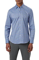 Bugatchi Karl Shaped Fit Plaid Stretch Cotton Button-Up Shirt Air-Blue at Nordstrom,