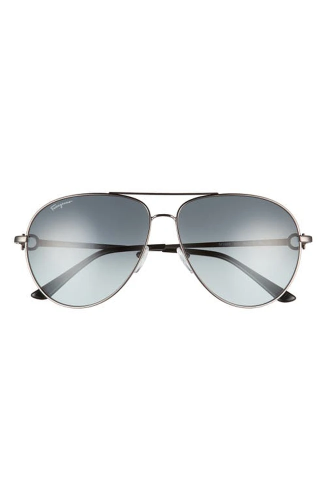 FERRAGAMO 61mm Timeless Aviator Sunglasses in Dark Ruthenium/Blue at Nordstrom