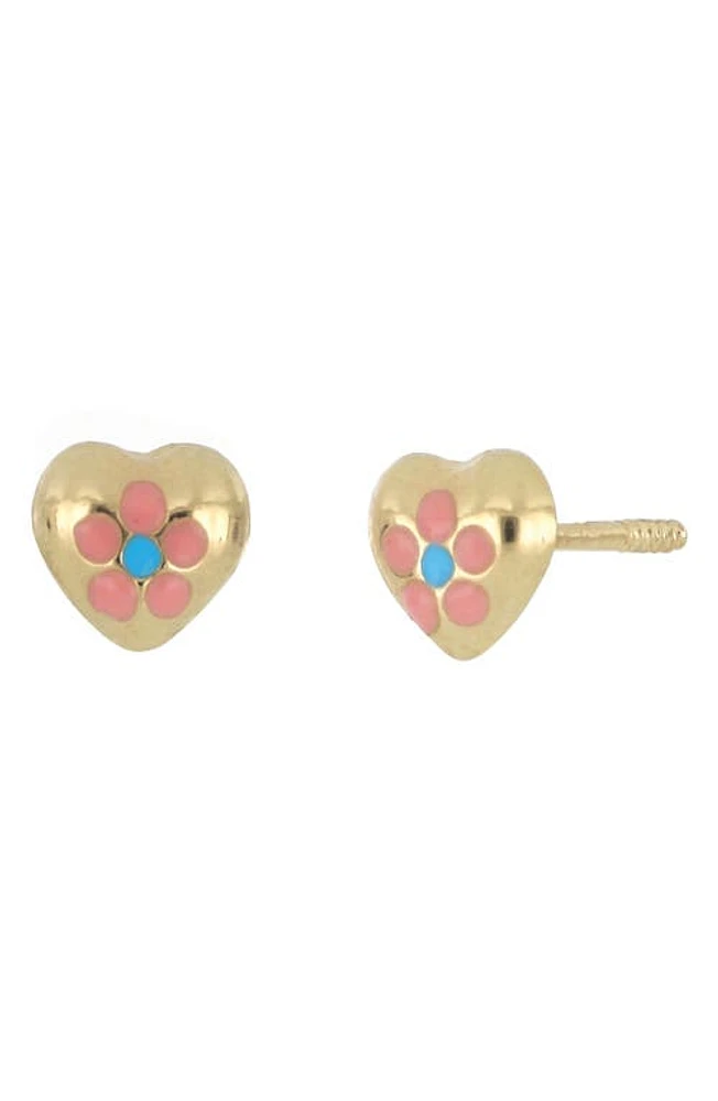 Bony Levy Kids' 14K Gold Flower Heart Stud Earrings in 14K Yellow Gold at Nordstrom