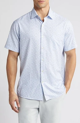 Peter Millar Tee Club Performance Short Sleeve Button-Up Shirt Maritime at Nordstrom,