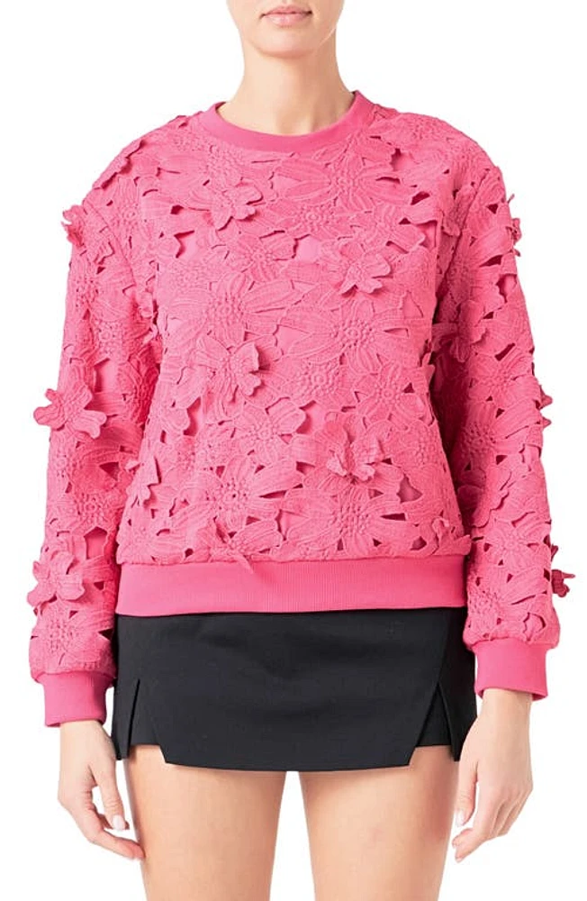 Endless Rose Floral Lace Sweatshirt Fuchsia at Nordstrom,